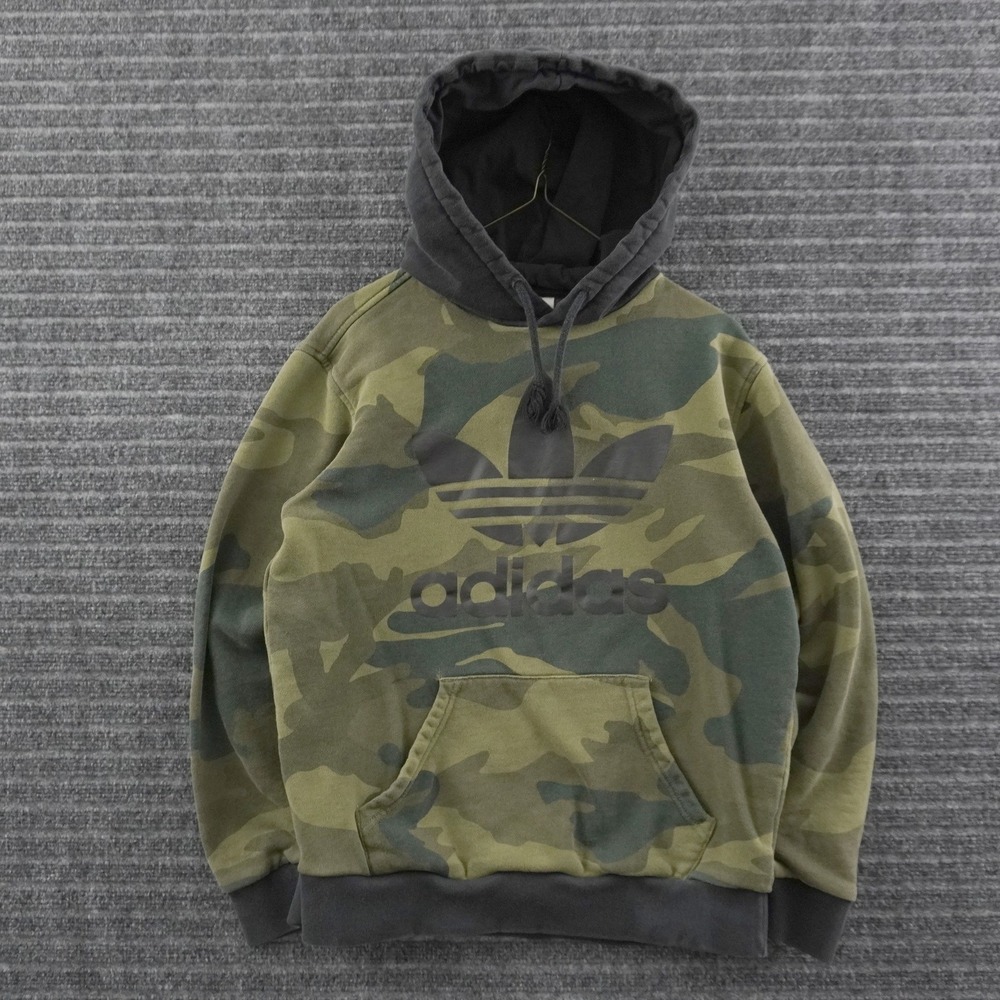 Adidas Originals Hoodie Mens Small Green Camo Trefoil Pullover